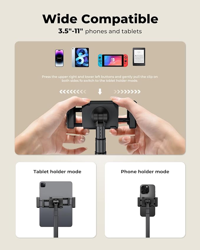 Extended Tablet Floor Stand, 360 Rotating Adjustable iPad Floor Holder