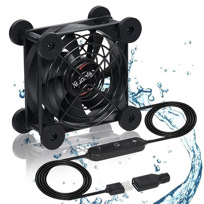 Quiet 80mm Fan with 10 Speed USB 5V DC 12V IPX5 Waterproof Cooling Fan