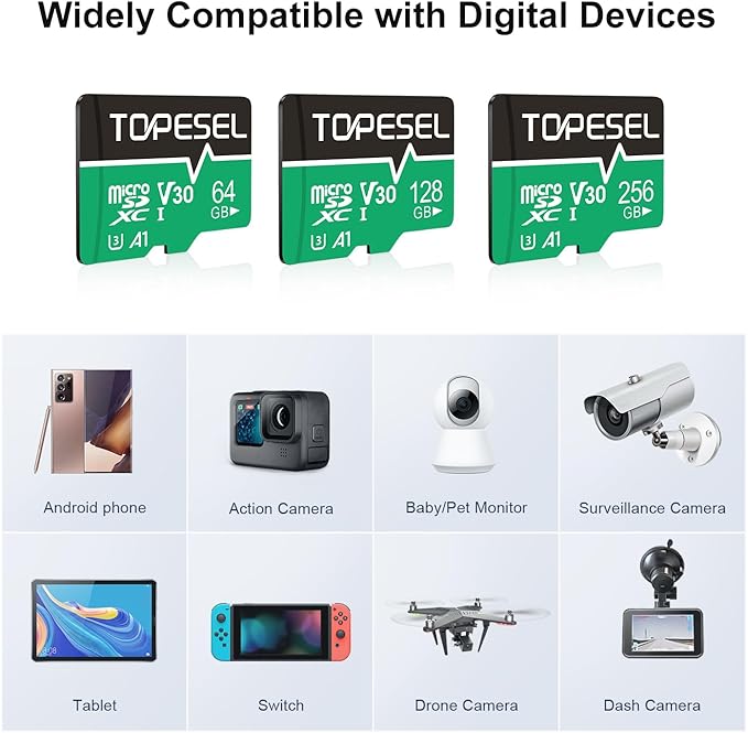 TOPESEL Micro SD Card high Speed 90mb per Second TF Card 4K Recording Memory
