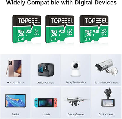 TOPESEL Micro SD Card high Speed 90mb per Second TF Card 4K Recording Memory