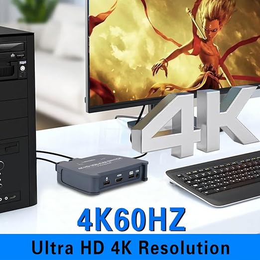 HDMI KVM Switch 1 Monitor 2 Computers, 4K@60Hz KVM Switcher