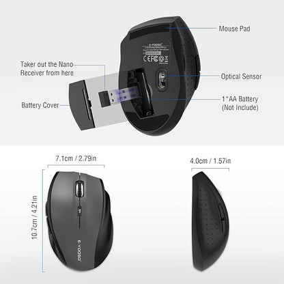 E-YOOSO Wireless Mouse for Laptop, Portable Optical Computer Mouse, 6 Buttons