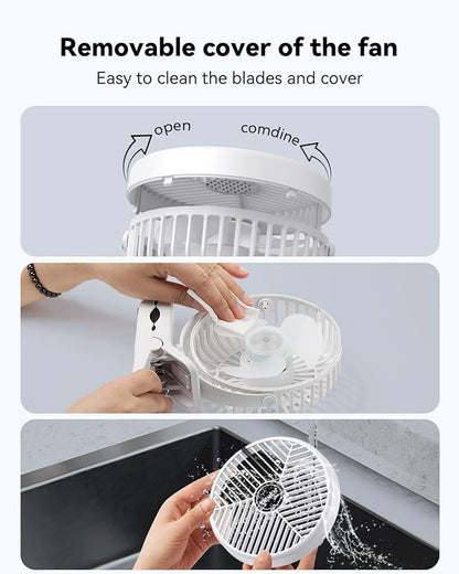 Portable Clip-on Fan 10000mAh Rechargeable Battery Powered – 3-Speed Quiet Desk