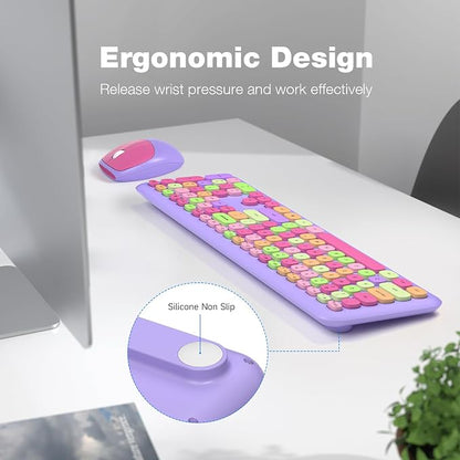 KNOWSQT Wireless Keyboard and Mouse Combo, Pale Purple Full-Sized 2.4G Silent