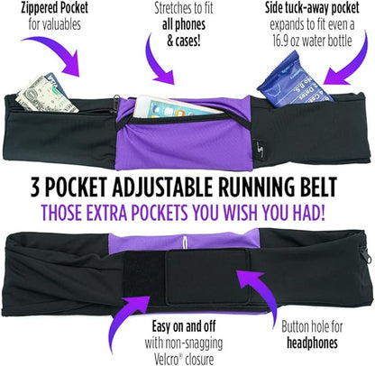 3 Pocket Adjustable Running Belt Waist Pack, Fanny Pack