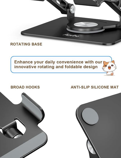 Tablet Stand 360° Rotating Aluminum Holder, Adjustable, Portable and Foldable