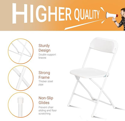 VINGLI 5 Pack White Plastic Folding Chair, Indoor Outdoor Portable Stackable Commercial Seat with Steel Frame 350lb. Capacity for Events Office Wedding Party Picnic Kitchen Dining