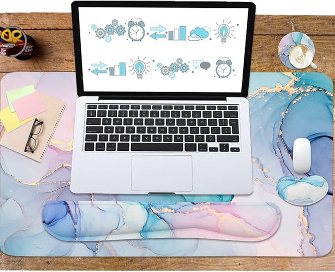 Large Mouse Pad Desk Dad, 4-in-1 Keyboard Wrist Rest Pad & Wrist Support Mouse