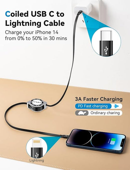 MINLU USB Type C to Lightning Cable 4Ft 2Pack, Retractable iPhone Charger Fast