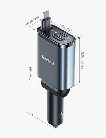 Lamicall Retractable Car Charger USB C Fast Charging 57W Type C Car Phone