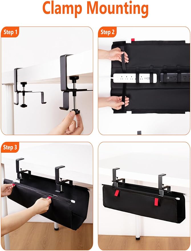 No Drill Under Desk Cable Management Tray