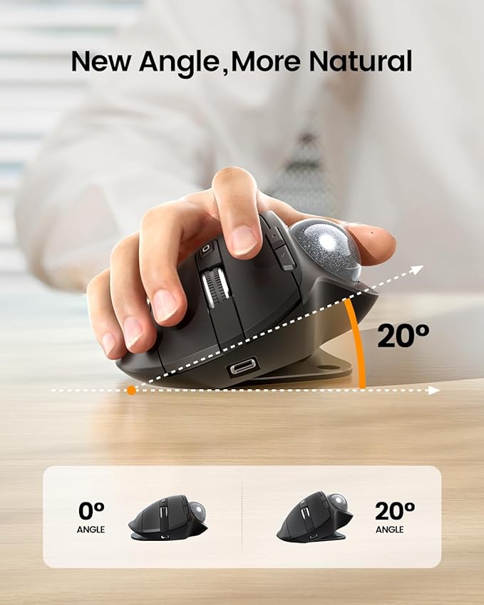 ProtoArc Wireless Trackball Mouse, EM01 NL Ergonomic Bluetooth Rollerball Thumb