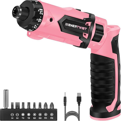 Enertwist Electric Screwdriver, 8V Max 10Nm Pink Cordless Screwdriver