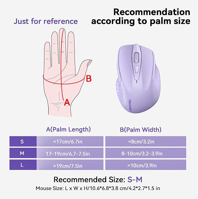 TECKNET Wireless Mouse Rechargeable 4800 DPI Silent USB A & Bluetooth Mouse 6