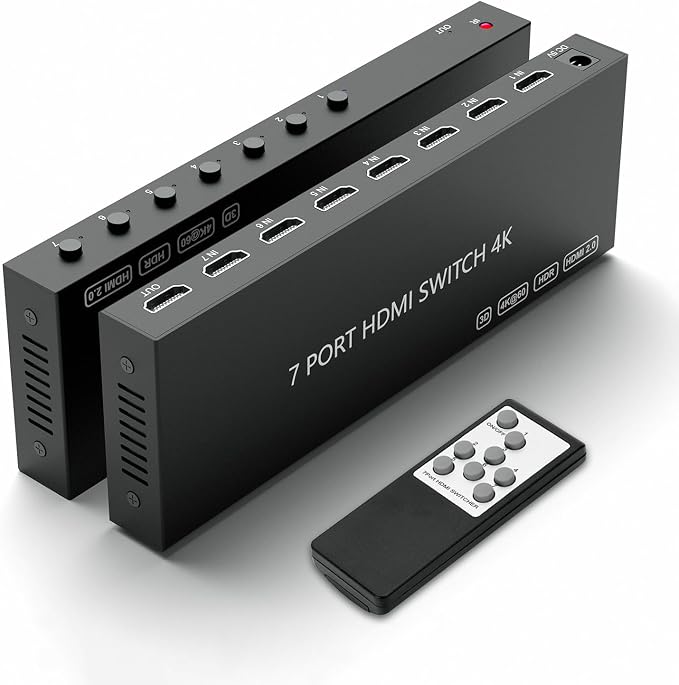 7 Way HDMI Switch 4k@60Hz HDMI Switcher 7 in 1 Out HDCP 2.0 Manual HDMI 2.0 Hub