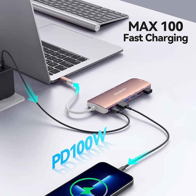 Acodot 9 in 1 USB C to 4K@60HZ HDMI Multiport Adapter, 3 USB 3.0 Ports