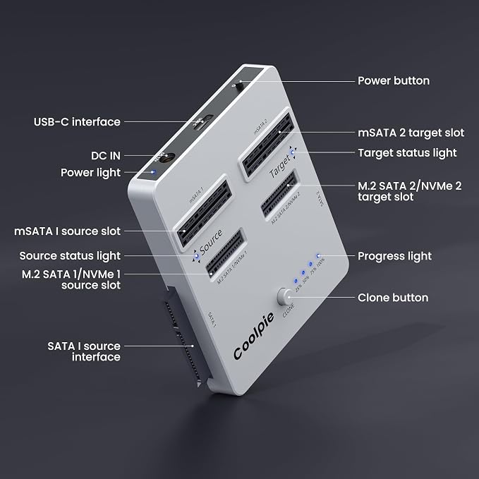 CR311 3-in-1 SSD Cloner, USB3.2 Gen2*2 M.2 Reader, Supports M.2 NVMe/SATA