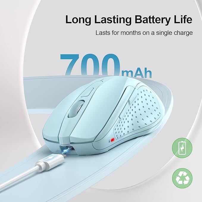 TECKNET Wireless Mouse Rechargeable 4800 DPI Silent USB A & Bluetooth Mouse 6