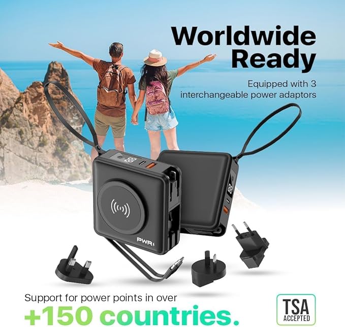 PWR Travel PRO 5-in-1 Power Bank – 10, 000mAh
