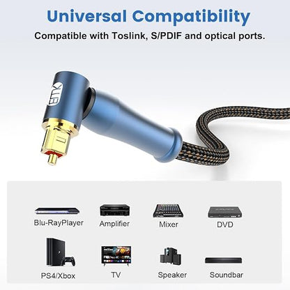 EMK 90 Degree Toslink Optical Cable 24K-Gold Connector 360 Degree Free-Rotating