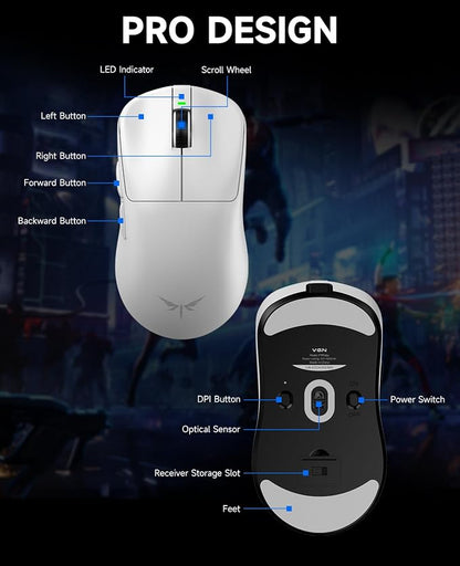 VGN F1 MOBA Wireless Gaming Mouse, 4K Polling Wired/Wireless Gamer Mice