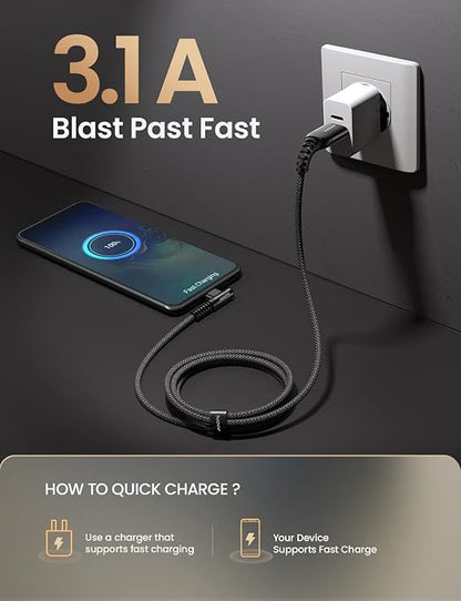 AINOPE 2-Pack Type C Charging Cable 3.1A Fast Charge, Right Angle USB C Cable