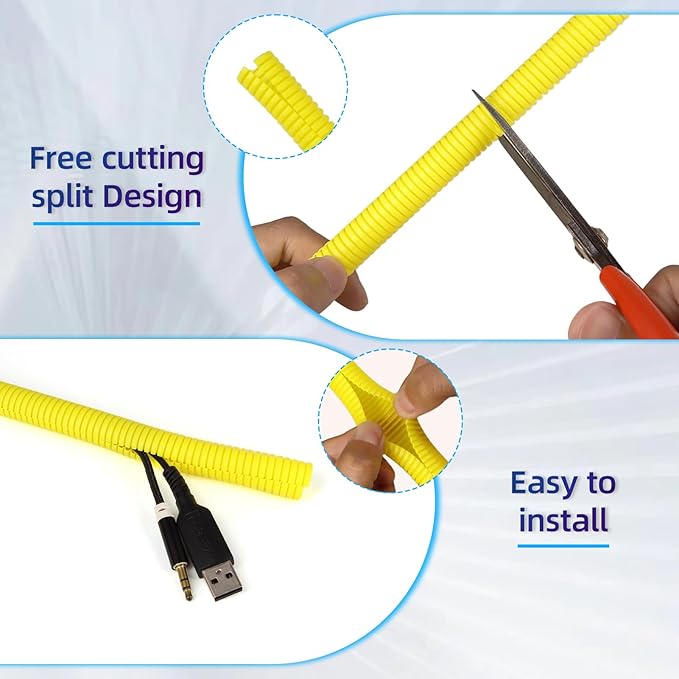 Split Wire Loom Tubing, 25ft Cord Protectors from Pets No Chew, Flexible Wire