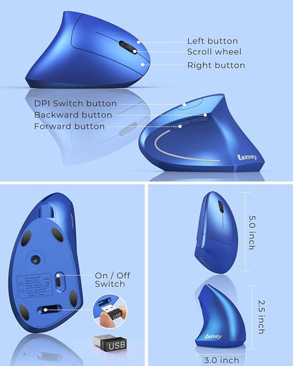 Lekvey Ergonomic Mouse, Vertical Wireless Mouse Rechargeable 2.4G USB Optical