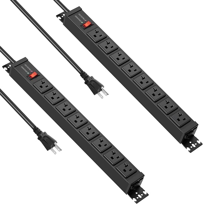 JUNNUJ 20 Amp Power Strip Heavy Duty 2 Pack, 4800J Surge Protector Metal Power