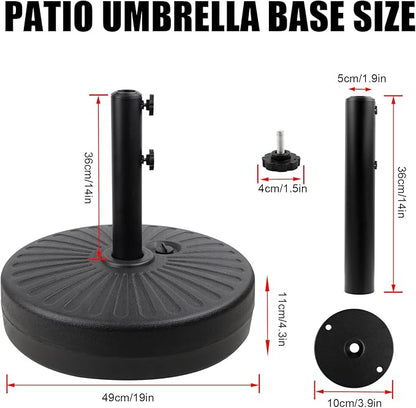 50LBS Round Umbrella Base Water Filled with Steel Umbrella Holder, Heavy Duty Fillable Umbrella Base Stand for Outdoor, Patio, Lawn, Garden (Black) (Stripes)