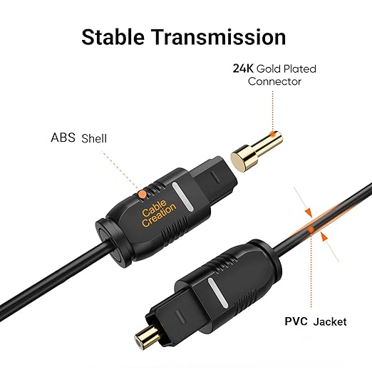 CableCreation Optical Digital Audio Cable 6FT, Slim Fiber Optic Toslink Gold