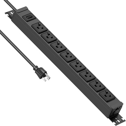 JUNNUJ Heavy Duty Power Strip Wall Mount, 20 Amp Surge Protector 1200J Metal 8