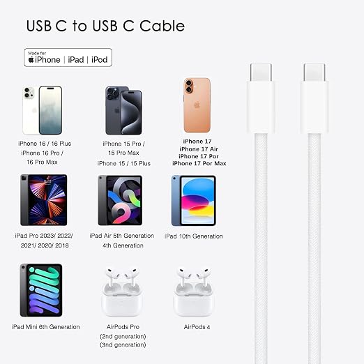 6FT iPhone 17/16/15 USB C to USB C Cable