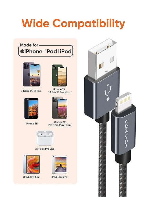 CableCreation Short iPhone Charger Cable 0.5FT/0.15m, USB A to Lightning Cable