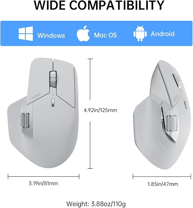 Rapoo MT760 Multi-Device Wireless Mouse, 11 Programmable Buttons, 4K DPI