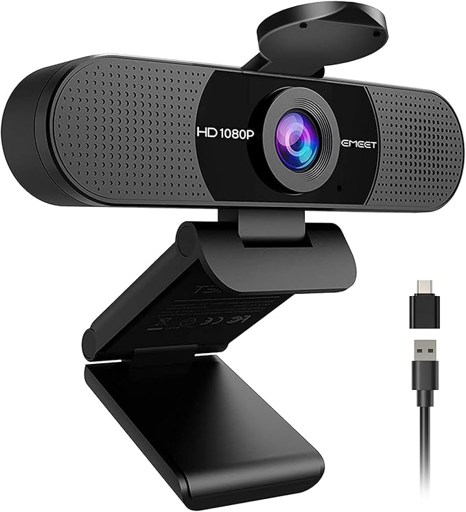 EMEET 1080P Webcam with Microphone, C960 Web Cam, 2 Mics, 90° FOV, USB Type-A &