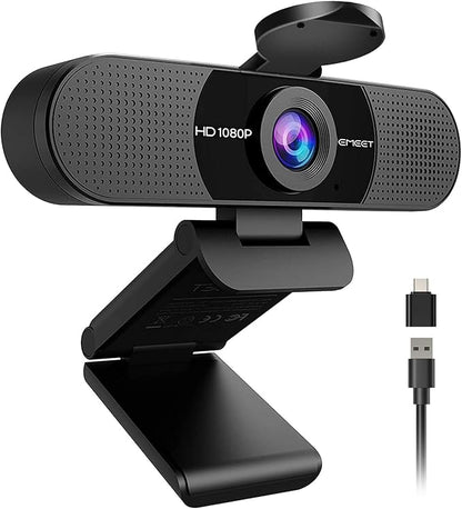 EMEET 1080P Webcam with Microphone, C960 Web Cam, 2 Mics, 90° FOV, USB Type-A &