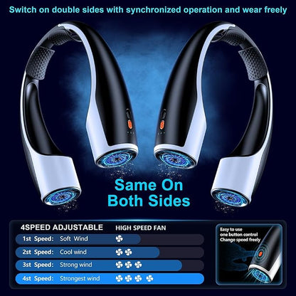AI Neck Fan, 4 Speeds Adjustable Portable Personal Fan Rechargeable, 4000 mAh