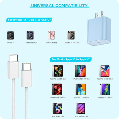 20W USB C Fast Charger iPhone 16 Fast Charging, Apple 15 Charger Block 6ft C to