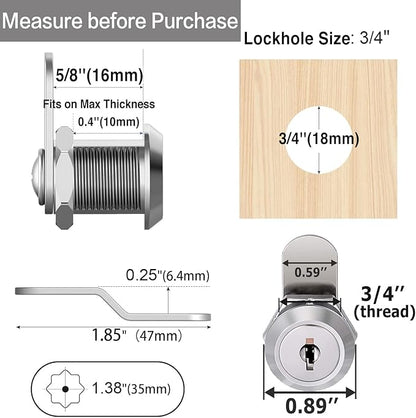 Cabinet Cam Locks Keyed Alike, 5/8'' Fits on 3/8'' Max Door Thickness, Secure
