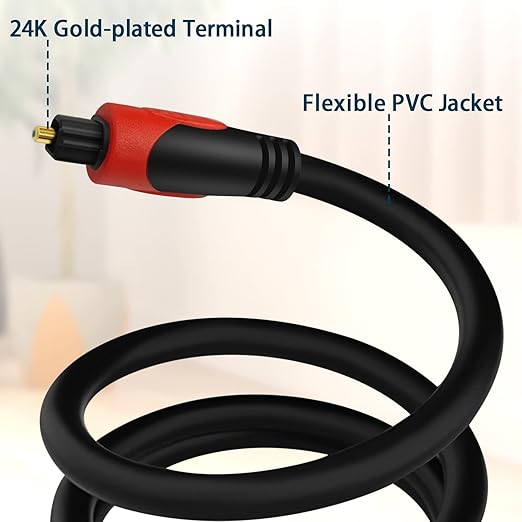 3FT Optical Audio Cable, Digital Audio Fiber Optic Cable Toslink, Flexible
