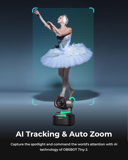 OBSBOT Tiny 2 Webcam 4K Voice Control PTZ, AI Tracking Multi-Mode & Auto Focus