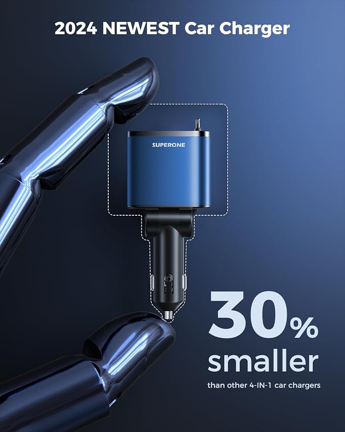 4 in 1 Retractable Car Charger, SUPERONE Smaller Fast Car Phone Charger 69W