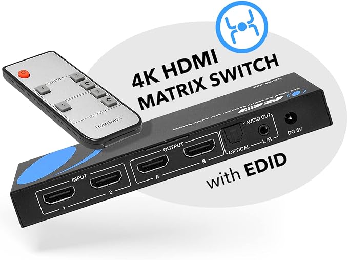 OREI 4K HDMI Matrix Switch 2 X 2, Switcher 18G UltraHD Supports Upto 4K @ 60Hz