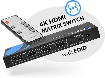 OREI 4K HDMI Matrix Switch 2 X 2, Switcher 18G UltraHD Supports Upto 4K @ 60Hz