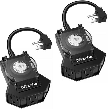 Outdoor Timer Outlet Waterproof, 24 Hour Mechanical Light Timer Outdoor