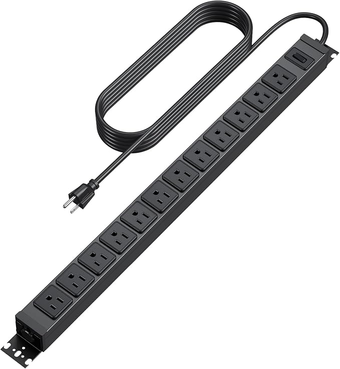 HHSOET 360° Rotating 12 Outlet Mountable Power Strip, Aluminum Alloy Power
