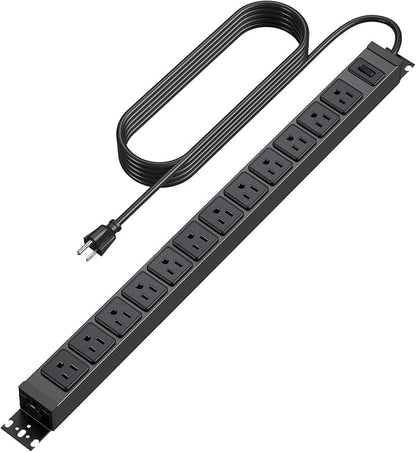 HHSOET 360° Rotating 12 Outlet Mountable Power Strip, Aluminum Alloy Power