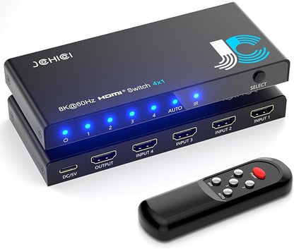 HDMI 2.1 Switch 4 in 1 Out 8K@60Hz 4K@120Hz, 4 Ports HDMI Switcher Selector
