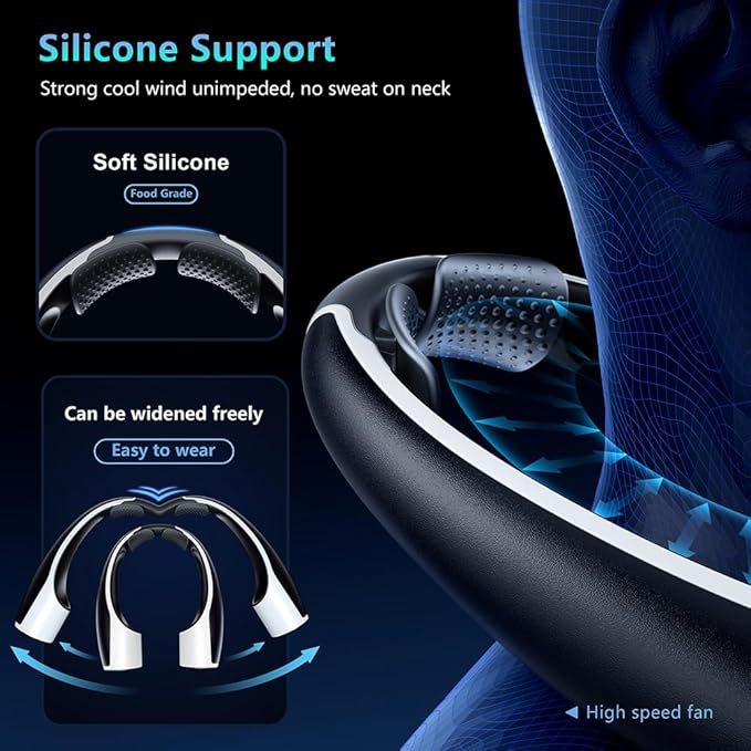 AI Neck Fan, 4 Speeds Adjustable Portable Personal Fan Rechargeable, 4000 mAh